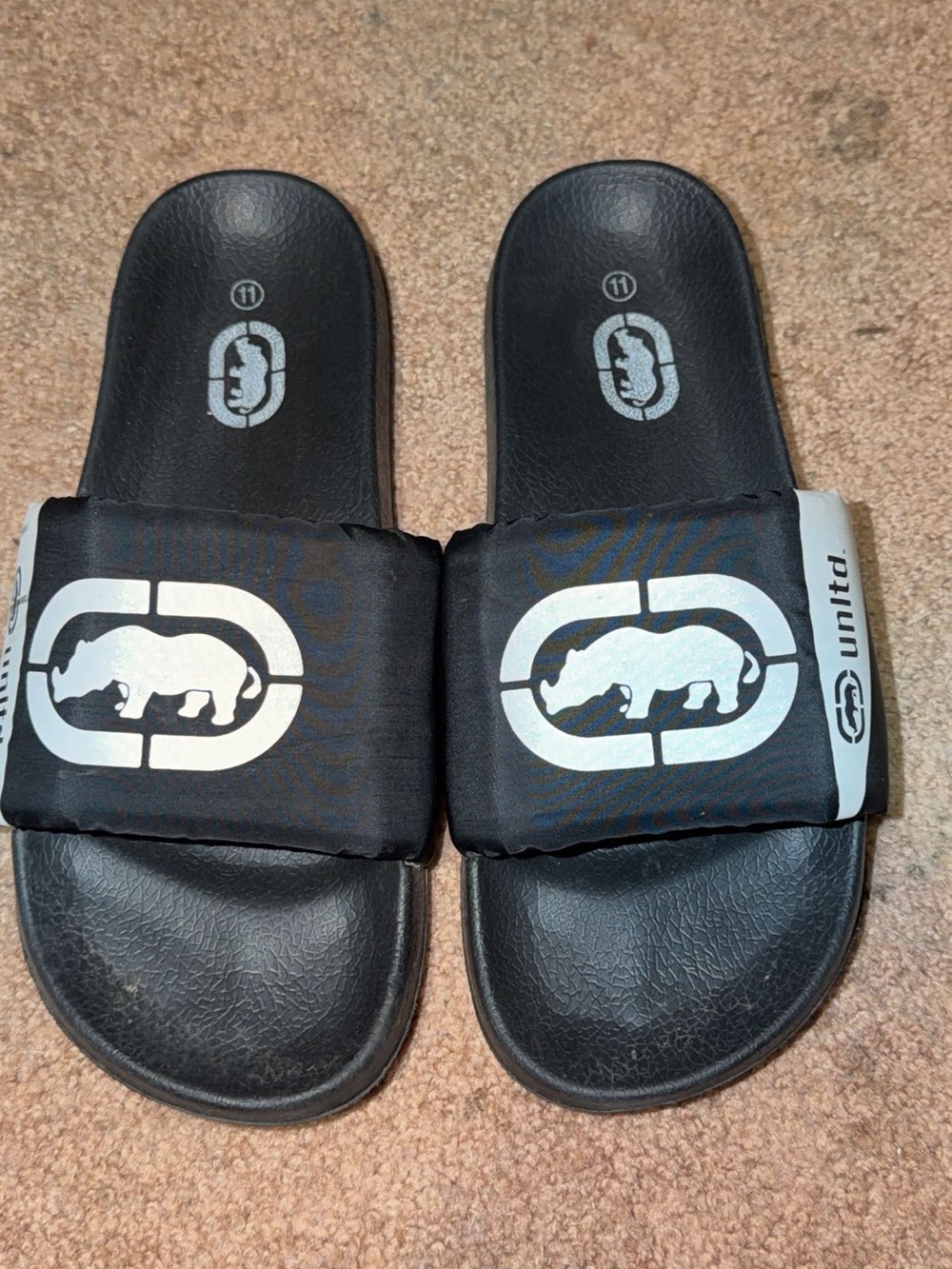 Ecko Unlimited Black Slide Sandals with White Rhino Logo